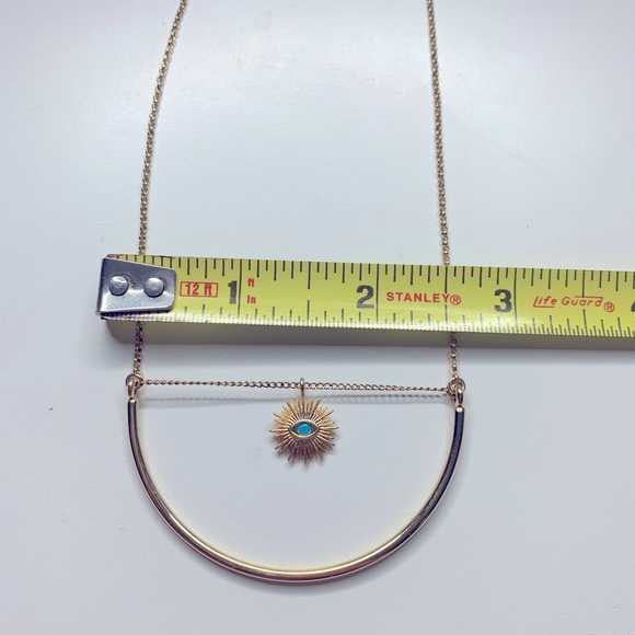 Evil Eye Half Circle Abstract Goldtone Necklace - Picture 3 of 5
